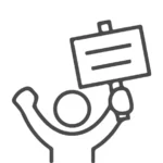 Person hebt Schild hoch