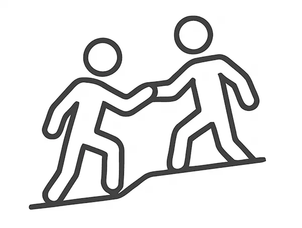 Eine Person hilft einer anderen, eine Steigung hinauf